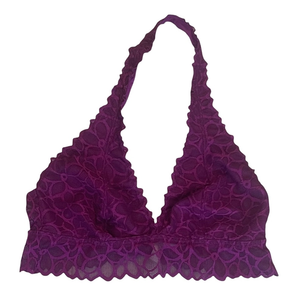 PINK Victoria’s Secret Purple Lacy Halter Bralette Size L (A-C)
